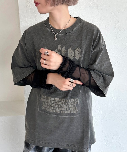 apres jour mignon(アプレジュールミニョン)の「ピグメントTシャツ+チュールセット【ZOZOTOWN限定アイテム】(Tシャツ/カットソー・レディース・ブラック系その他/ブラック系その他2・X-LARGE/フリー)」の10枚目の写真