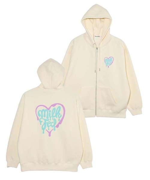 MILKFED.（ミルクフェド）の「MELTY HEART ZIP UP HOODIE（パーカー・レディース・ブラック/グリーン/オフホワイト・ONE SIZE）」の7枚目の写真
