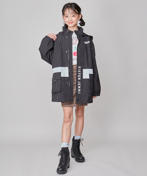 SISTER JENNI（SISTER JENNI）の「【セットアップ対応】【コットン100％】チェックそでレイヤード風BIGロンT（Tシャツ/カットソー・キッズ・オフホワイト/ブラック・160cm/150cm/130cm/140cm）」の9枚目の写真