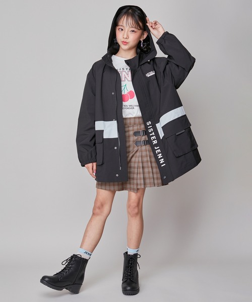 SISTER JENNI（SISTER JENNI）の「【セットアップ対応】【コットン100％】チェックそでレイヤード風BIGロンT（Tシャツ/カットソー・キッズ・オフホワイト/ブラック・160cm/150cm/130cm/140cm）」の10枚目の写真