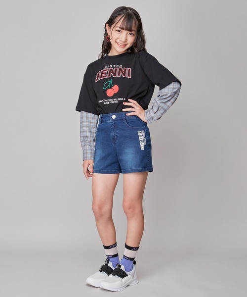 SISTER JENNI（SISTER JENNI）の「【セットアップ対応】【コットン100％】チェックそでレイヤード風BIGロンT（Tシャツ/カットソー・キッズ・オフホワイト/ブラック・160cm/150cm/130cm/140cm）」の18枚目の写真
