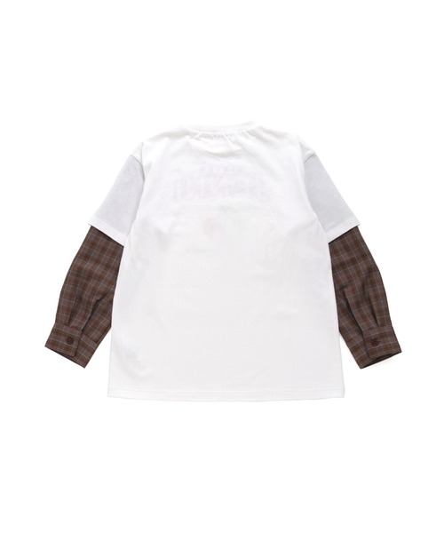 SISTER JENNI（SISTER JENNI）の「【セットアップ対応】【コットン100％】チェックそでレイヤード風BIGロンT（Tシャツ/カットソー・キッズ・オフホワイト/ブラック・160cm/150cm/130cm/140cm）」の21枚目の写真