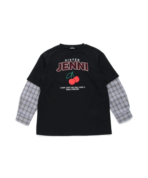 SISTER JENNI（SISTER JENNI）の「【セットアップ対応】【コットン100％】チェックそでレイヤード風BIGロンT（Tシャツ/カットソー・キッズ・オフホワイト/ブラック・160cm/150cm/130cm/140cm）」の22枚目の写真