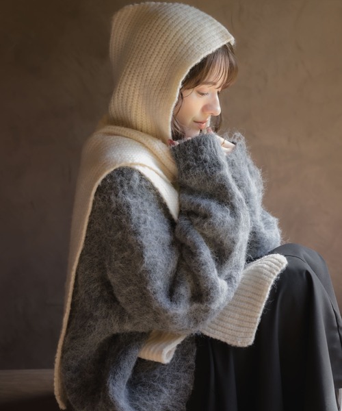 PRADA ニット編みマフラー グレー系 PRADA ニット編みマフラー グレー系