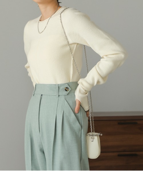 Bab(バブ)の「2way指ぬきニットトップス(Tシャツ/カットソー・レディース・アイボリー/ブルー/チャコールグレー/オレンジ・FREE)」の7枚目の写真