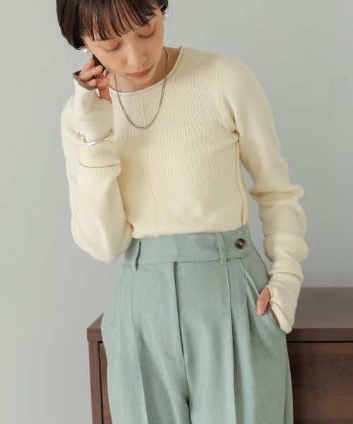 Bab(バブ)の「2way指ぬきニットトップス(Tシャツ/カットソー・レディース・アイボリー/ブルー/チャコールグレー/オレンジ・FREE)」の9枚目の写真