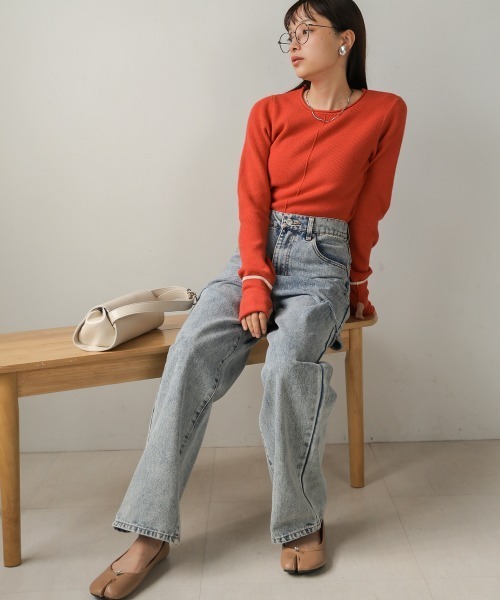 Bab(バブ)の「2way指ぬきニットトップス(Tシャツ/カットソー・レディース・アイボリー/ブルー/チャコールグレー/オレンジ・FREE)」の16枚目の写真