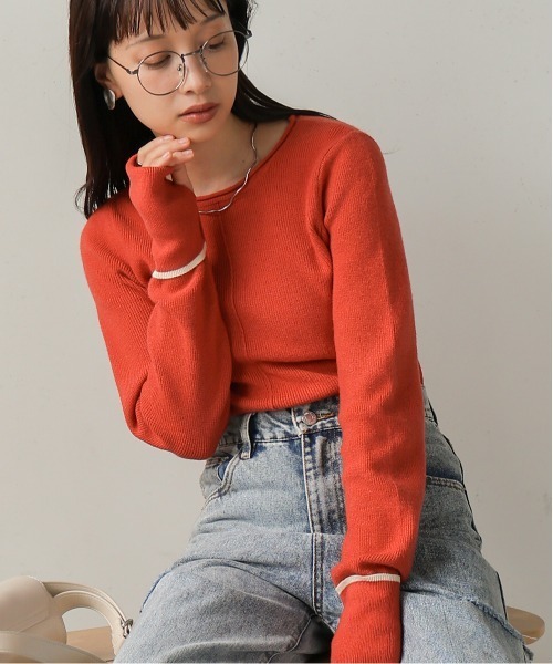 Bab(バブ)の「2way指ぬきニットトップス(Tシャツ/カットソー・レディース・アイボリー/ブルー/チャコールグレー/オレンジ・FREE)」の17枚目の写真