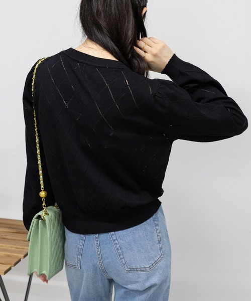 ラインストーン付 バイアス柄 長袖ニット（ニット/セーター）｜pumpkin