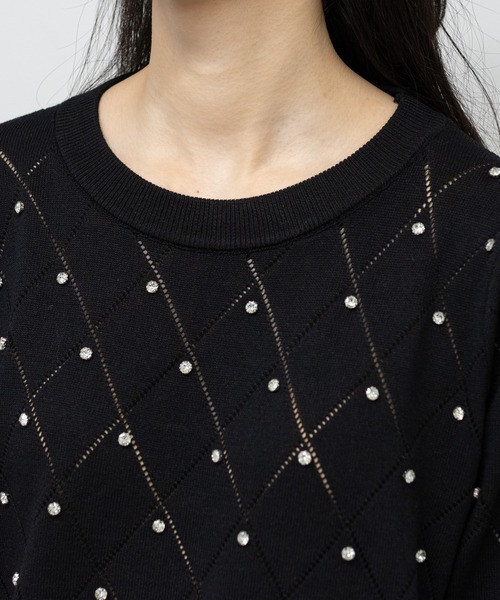 ラインストーン付 バイアス柄 長袖ニット（ニット/セーター）｜pumpkin