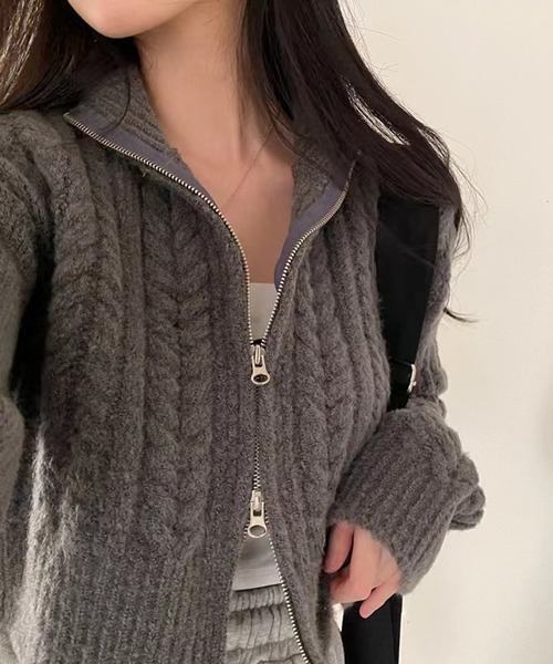 HALEY PESCA（ヘーリーペスカ）の「HALEY PESCA/ショート丈　ダブルジップ ニットトップス（ニット/セーター・レディース・ダークグレー/ライトグレー/アイボリー・FREE）」の12枚目の写真