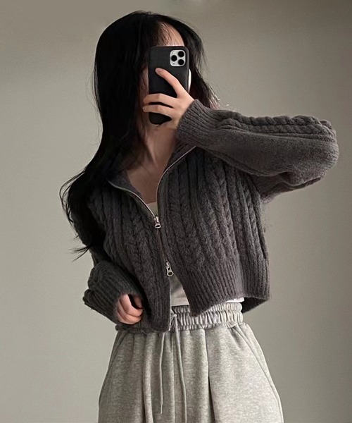 HALEY PESCA（ヘーリーペスカ）の「HALEY PESCA/ショート丈　ダブルジップ ニットトップス（ニット/セーター・レディース・ダークグレー/ライトグレー/アイボリー・FREE）」の13枚目の写真