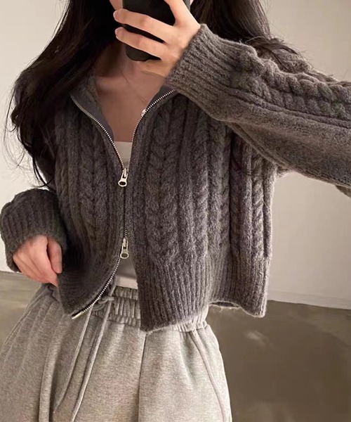 HALEY PESCA（ヘーリーペスカ）の「HALEY PESCA/ショート丈　ダブルジップ ニットトップス（ニット/セーター・レディース・ダークグレー/ライトグレー/アイボリー・FREE）」の14枚目の写真