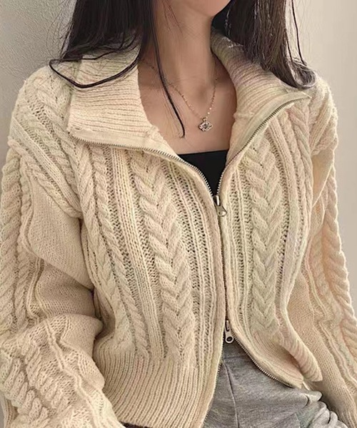 HALEY PESCA（ヘーリーペスカ）の「HALEY PESCA/ショート丈　ダブルジップ ニットトップス（ニット/セーター・レディース・ダークグレー/ライトグレー/アイボリー・FREE）」の4枚目の写真