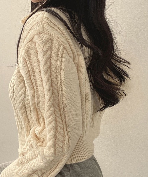 HALEY PESCA（ヘーリーペスカ）の「HALEY PESCA/ショート丈　ダブルジップ ニットトップス（ニット/セーター・レディース・ダークグレー/ライトグレー/アイボリー・FREE）」の6枚目の写真