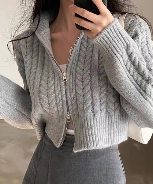 HALEY PESCA（ヘーリーペスカ）の「HALEY PESCA/ショート丈　ダブルジップ ニットトップス（ニット/セーター・レディース・ダークグレー/ライトグレー/アイボリー・FREE）」の8枚目の写真