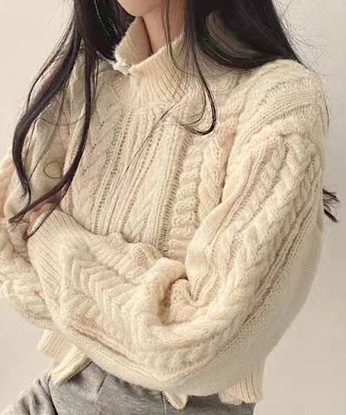 HALEY PESCA（ヘーリーペスカ）の「HALEY PESCA/ショート丈　ダブルジップ ニットトップス（ニット/セーター・レディース・ダークグレー/ライトグレー/アイボリー・FREE）」の5枚目の写真