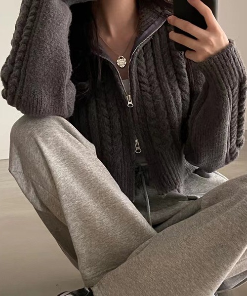 HALEY PESCA（ヘーリーペスカ）の「HALEY PESCA/ショート丈　ダブルジップ ニットトップス（ニット/セーター・レディース・ダークグレー/ライトグレー/アイボリー・FREE）」の15枚目の写真