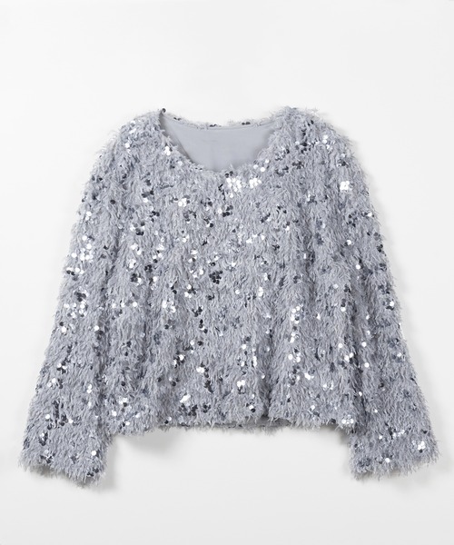 me+em select(ミームセレクト)の「※※【 4color 】フェザースパングルオーバートップス/feather spangle over tops(ニット/セーター・レディース・グレー/ピンク/ホワイト/ブラック・FREE)」の20枚目の写真