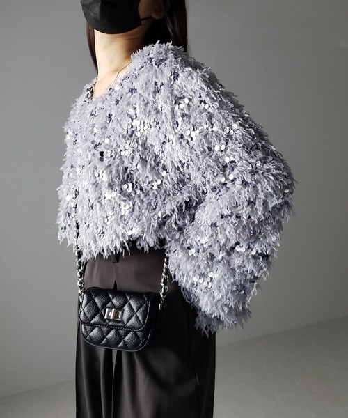 me+em select(ミームセレクト)の「※※【 4color 】フェザースパングルオーバートップス/feather spangle over tops(ニット/セーター・レディース・グレー/ピンク/ホワイト/ブラック・FREE)」の9枚目の写真