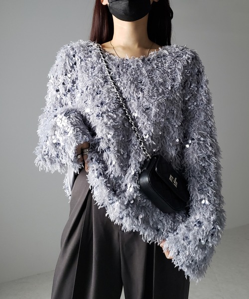 me+em select(ミームセレクト)の「※※【 4color 】フェザースパングルオーバートップス/feather spangle over tops(ニット/セーター・レディース・グレー/ピンク/ホワイト/ブラック・FREE)」の10枚目の写真