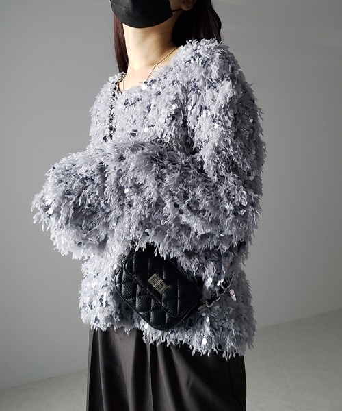 me+em select(ミームセレクト)の「※※【 4color 】フェザースパングルオーバートップス/feather spangle over tops(ニット/セーター・レディース・グレー/ピンク/ホワイト/ブラック・FREE)」の11枚目の写真