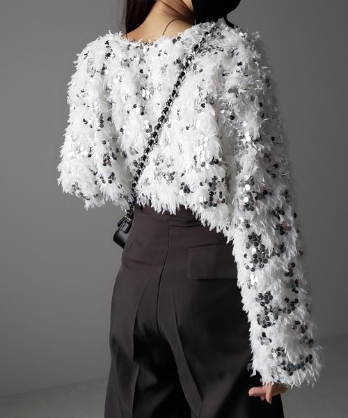 me+em select(ミームセレクト)の「※※【 4color 】フェザースパングルオーバートップス/feather spangle over tops(ニット/セーター・レディース・グレー/ピンク/ホワイト/ブラック・FREE)」の15枚目の写真