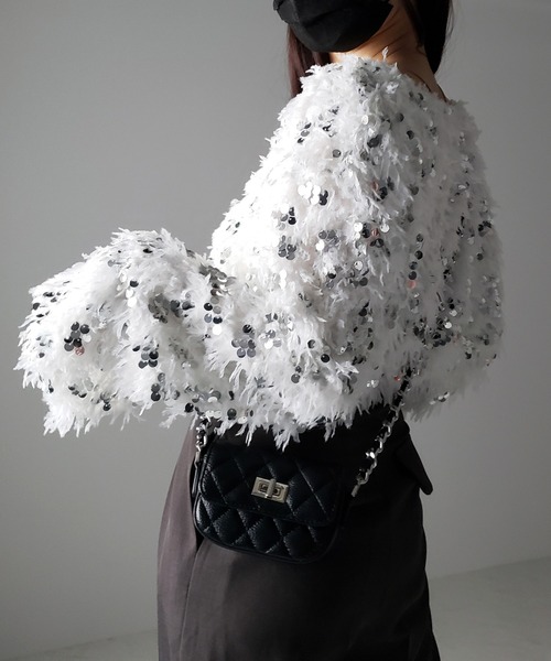 me+em select(ミームセレクト)の「※※【 4color 】フェザースパングルオーバートップス/feather spangle over tops(ニット/セーター・レディース・グレー/ピンク/ホワイト/ブラック・FREE)」の14枚目の写真