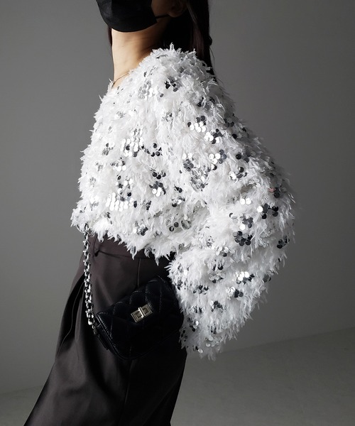 me+em select(ミームセレクト)の「※※【 4color 】フェザースパングルオーバートップス/feather spangle over tops(ニット/セーター・レディース・グレー/ピンク/ホワイト/ブラック・FREE)」の13枚目の写真
