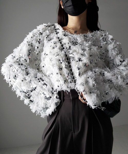 me+em select(ミームセレクト)の「※※【 4color 】フェザースパングルオーバートップス/feather spangle over tops(ニット/セーター・レディース・グレー/ピンク/ホワイト/ブラック・FREE)」の18枚目の写真