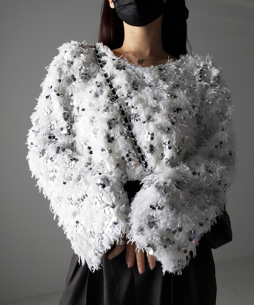 me+em select(ミームセレクト)の「※※【 4color 】フェザースパングルオーバートップス/feather spangle over tops(ニット/セーター・レディース・グレー/ピンク/ホワイト/ブラック・FREE)」の16枚目の写真