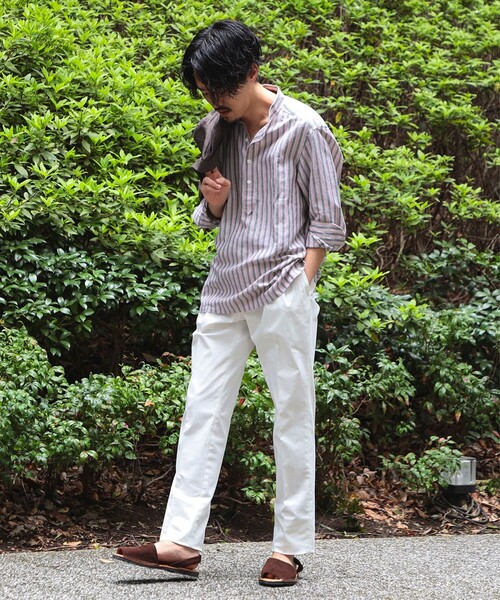 BRILLA per il gusto（ブリッラペルイルグースト）の「Brilla per il gusto / リネンコットン ダブルストライプ バンドカラー プルオーバーシャツ（シャツ/ブラウス・メンズ・レッド系その他3・S/L/M/XL/XS）」の3枚目の写真