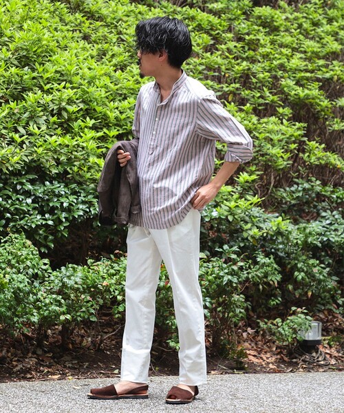 BRILLA per il gusto（ブリッラペルイルグースト）の「Brilla per il gusto / リネンコットン ダブルストライプ バンドカラー プルオーバーシャツ（シャツ/ブラウス・メンズ・レッド系その他3・S/L/M/XL/XS）」の5枚目の写真