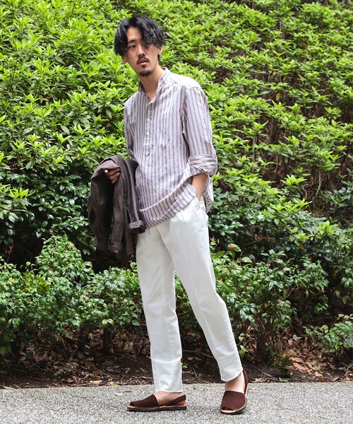 BRILLA per il gusto（ブリッラペルイルグースト）の「Brilla per il gusto / リネンコットン ダブルストライプ バンドカラー プルオーバーシャツ（シャツ/ブラウス・メンズ・レッド系その他3・S/L/M/XL/XS）」の6枚目の写真