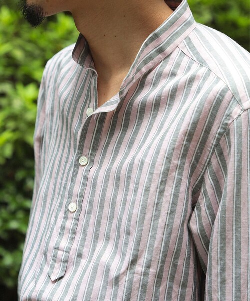 BRILLA per il gusto（ブリッラペルイルグースト）の「Brilla per il gusto / リネンコットン ダブルストライプ バンドカラー プルオーバーシャツ（シャツ/ブラウス・メンズ・レッド系その他3・S/L/M/XL/XS）」の8枚目の写真