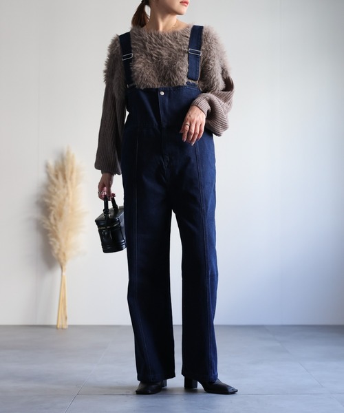 ap retro(アプレトロ)の「ハイウエストデニムサロペット(サロペット/オーバーオール・レディース・ネイビー/ブラック/グレー・FREE)」の7枚目の写真