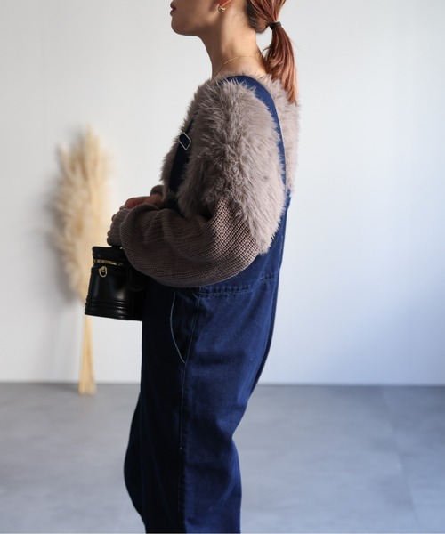 ap retro(アプレトロ)の「ハイウエストデニムサロペット(サロペット/オーバーオール・レディース・ネイビー/ブラック/グレー・FREE)」の11枚目の写真