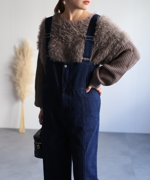 ap retro(アプレトロ)の「ハイウエストデニムサロペット(サロペット/オーバーオール・レディース・ネイビー/ブラック/グレー・FREE)」の16枚目の写真