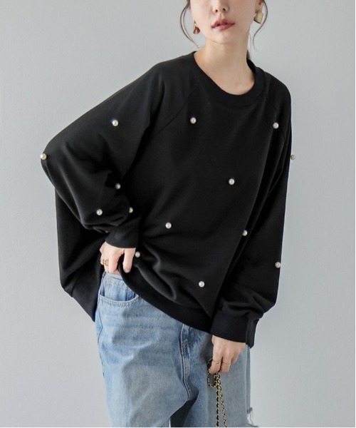 SUGAR BISKET(シュガービスケット)の「パール付スウェット(スウェット・レディース・ブラック/ネイビー/グレー・フリー)」の10枚目の写真