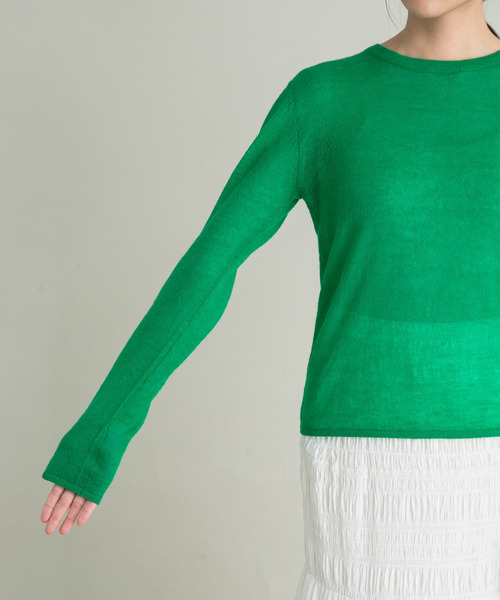 KBF（ケイビーエフ）の「シアークルーネックニット（ニット/セーター・レディース・ブラウン/ライトグレー/グリーン・ONE）」の7枚目の写真