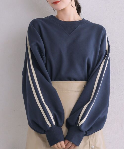 RETRO GIRL(レトロガール)の「裏毛ライントレーナー(Tシャツ/カットソー・レディース・ライトグレー/ダークグレー/ダークブルー・FREE)」の3枚目の写真