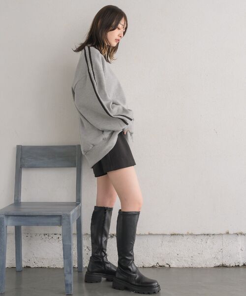 RETRO GIRL(レトロガール)の「裏毛ライントレーナー(Tシャツ/カットソー・レディース・ライトグレー/ダークグレー/ダークブルー・FREE)」の6枚目の写真