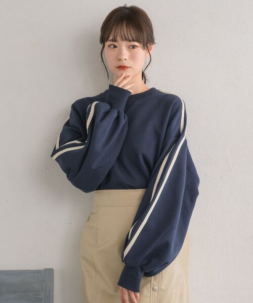 RETRO GIRL(レトロガール)の「裏毛ライントレーナー(Tシャツ/カットソー・レディース・ライトグレー/ダークグレー/ダークブルー・FREE)」の8枚目の写真