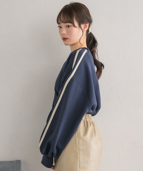 RETRO GIRL(レトロガール)の「裏毛ライントレーナー(Tシャツ/カットソー・レディース・ライトグレー/ダークグレー/ダークブルー・FREE)」の9枚目の写真