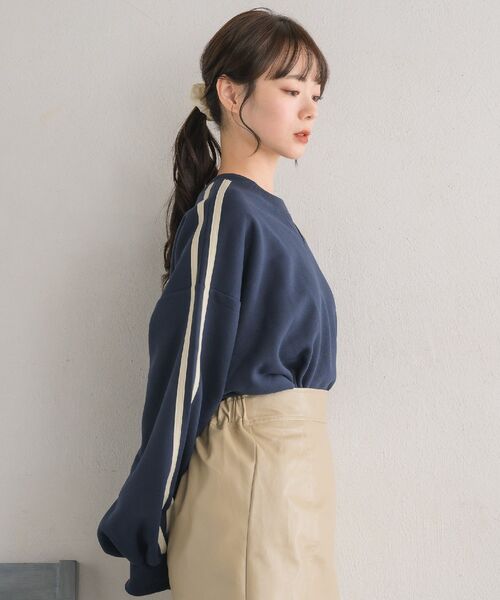 RETRO GIRL(レトロガール)の「裏毛ライントレーナー(Tシャツ/カットソー・レディース・ライトグレー/ダークグレー/ダークブルー・FREE)」の10枚目の写真