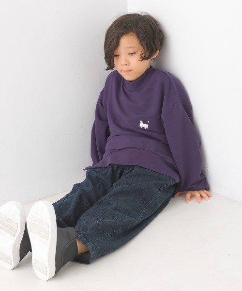 キッズ+3℃蓄熱ストレッチワンポイント刺繍トレーナー長袖（T