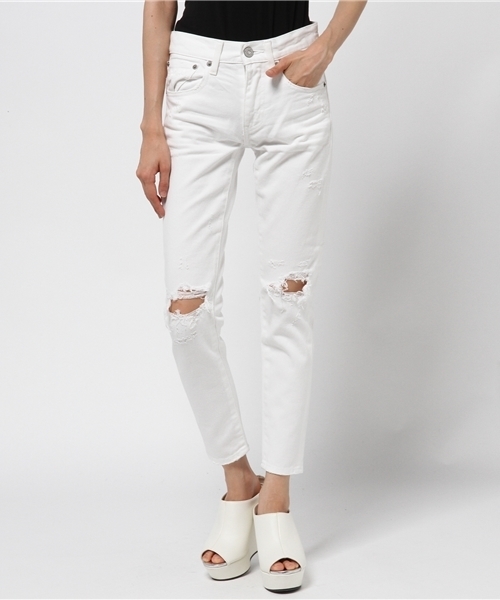 MOUSSY(マウジー)の「Crash Tapered(デニムパンツ・レディース・ホワイト/ライトブルー・26inch/27inch/25inch/24inch/23inch)」の1枚目の写真