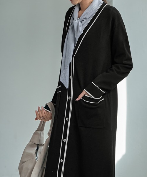 STYLE DELI(スタイルデリ)の「【LUXE】ライン配色ニットワンピース(ワンピース・レディース・ブラック/ブラウン系その他・02/01)」の3枚目の写真
