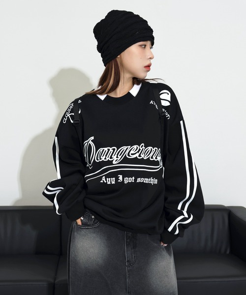 FOLLOWIN（フォロウィン）の「[UNISEX]【ストリートファッション必須アイテム】コアストリートヒップムードラインヴィンテージオーバーフィットトレーナー（パーカー・レディース・ブラック/ブラウン/グレー・FREE）」の12枚目の写真