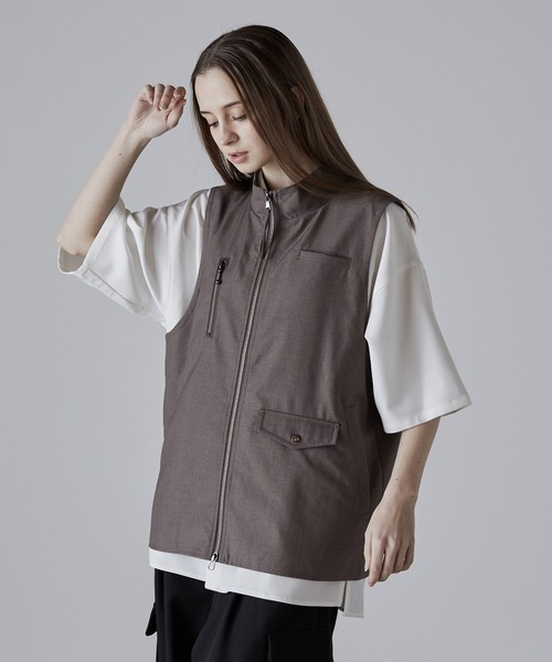 CLEL】Loose High Neck Design Vest/ルーズハイネックデザイン